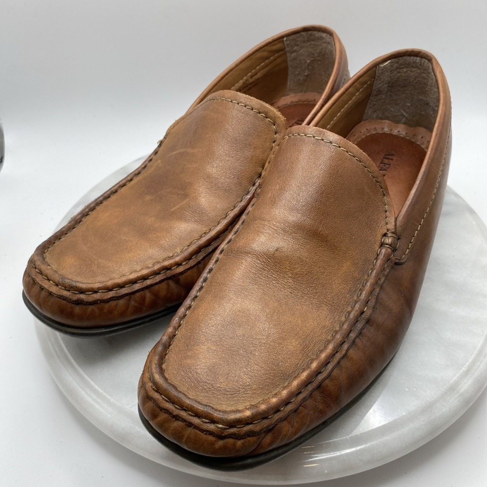 Alfani Mens 11 Java Driver Loafers Tan‎ Leather Square Moc Toe Slip On WPL 8046